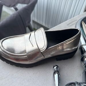 Madden Girl Metallic Silver Penny Loafers for Kids